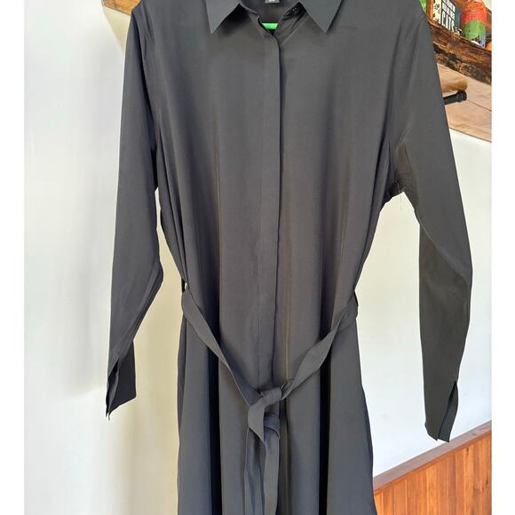 NWOT Athleta Urbanite Womens Shirtdress Black Tie Waist Pockets Long Sleeve L/P - Picture 6 of 15